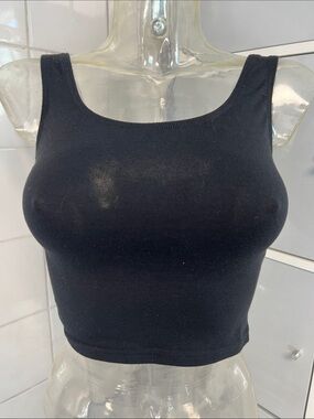 Varsity Cropped Cotton Tank Top L NWOT Basic Black